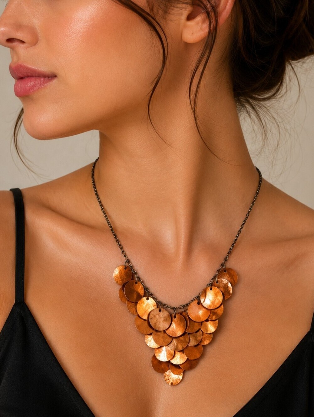 3/$30 VTG Copper Shell Chainmaille Cluster Chain Mermaid Festival Necklace